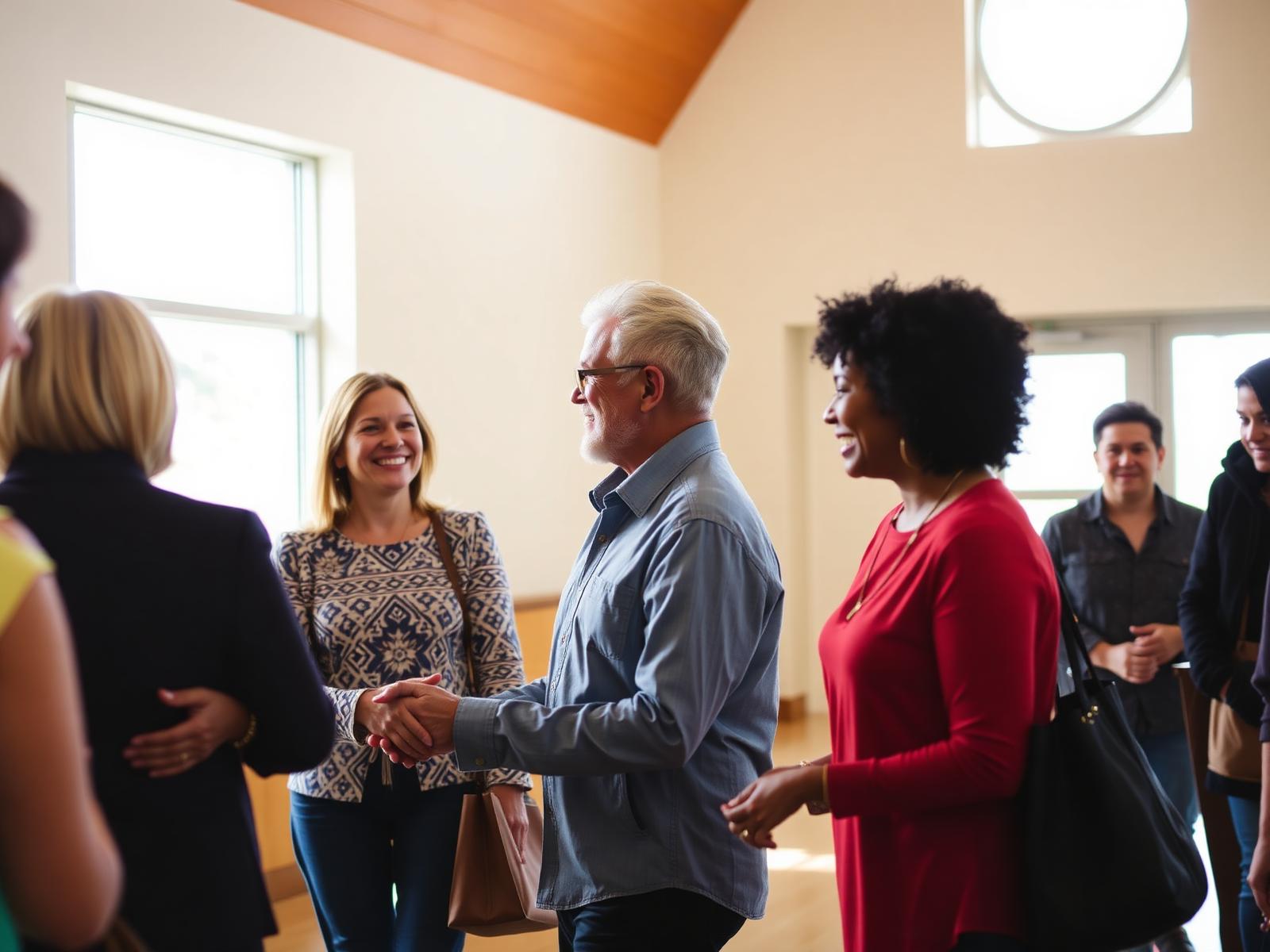 Members of Grace Chapel greeting one another